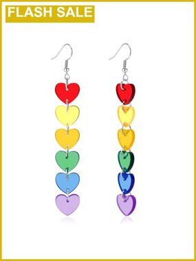 LGBT Pride Rainbow Heart Dangle Earrings Acrylic